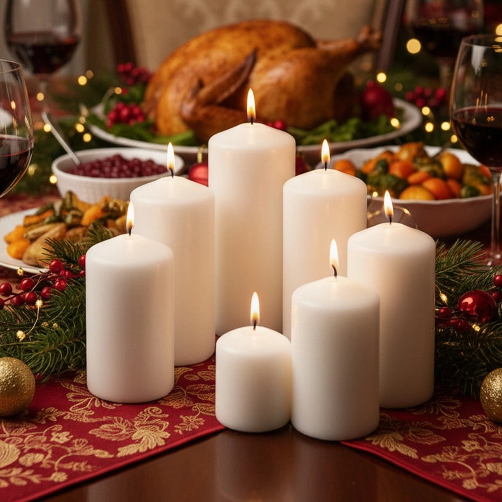 White Unscented Paraffin Wax Candles, Set of 7