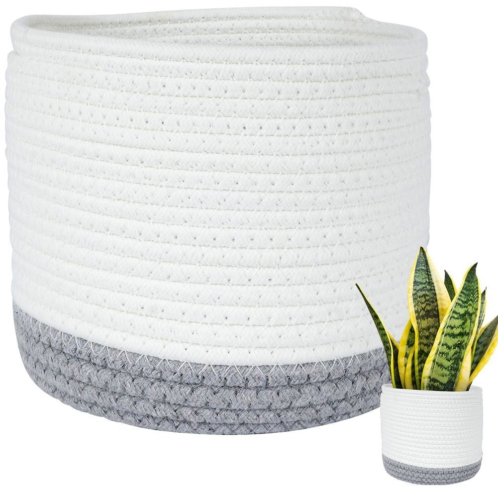 White and gray cotton basket for pot protection and small storage