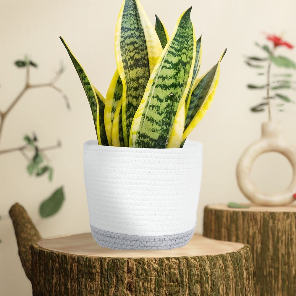 White and gray cotton basket for pot protection and small storage