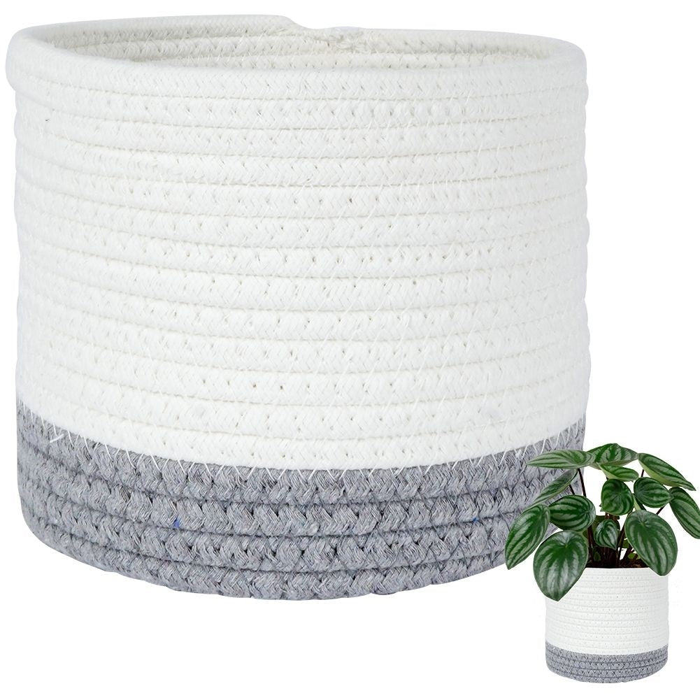 White and gray cotton basket for pot protection and storage