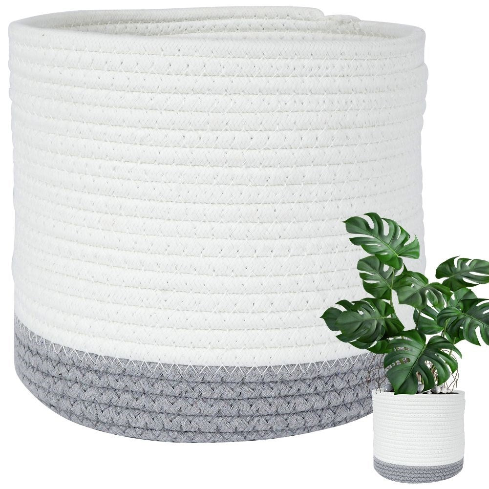 White and gray cotton basket for storage and decoration