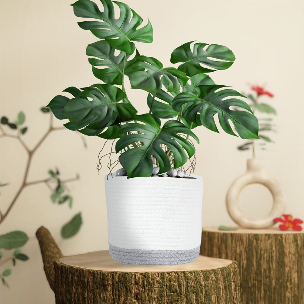 White and gray cotton basket for storage and decoration