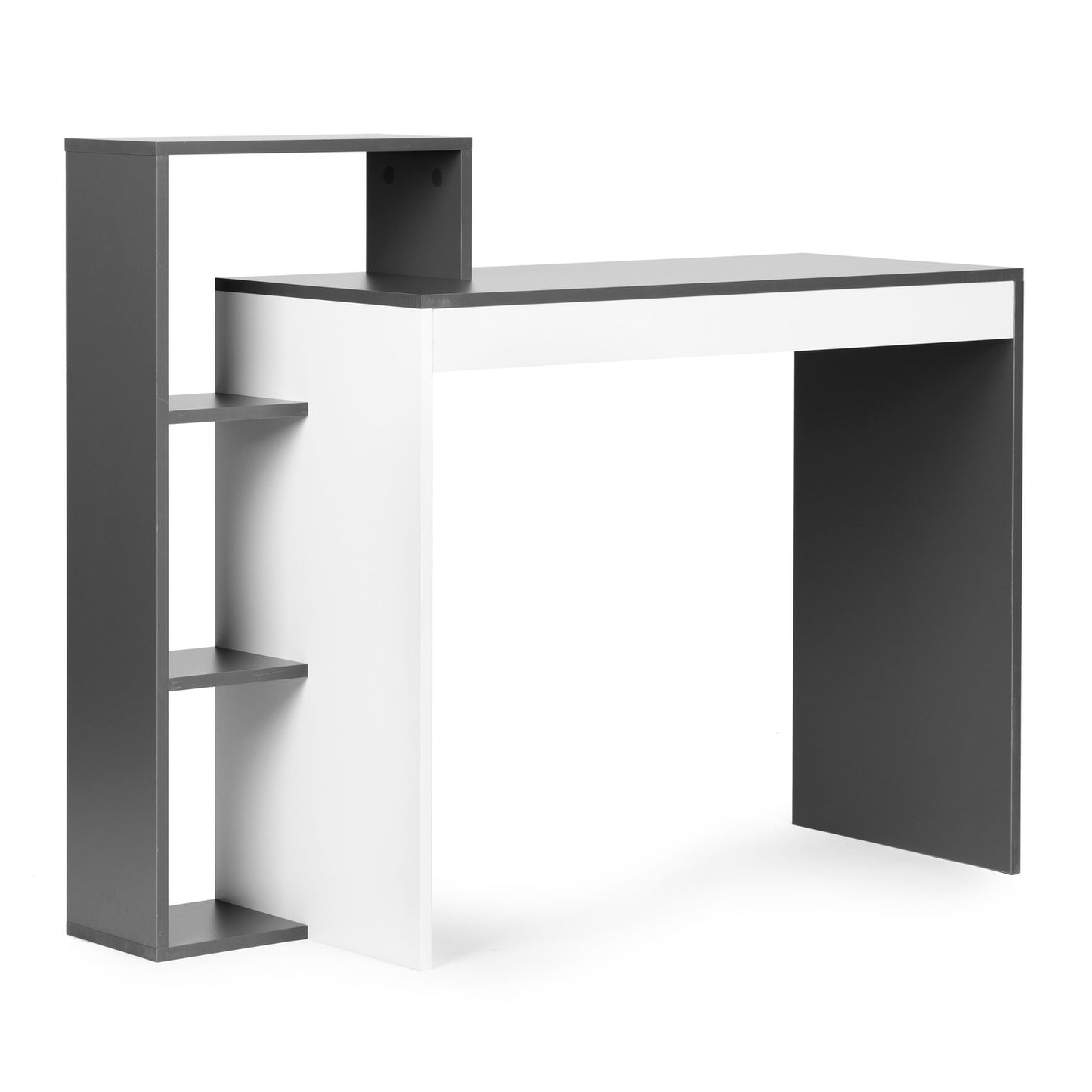White and gray office computer desk, table + bookcase with 4 shelves