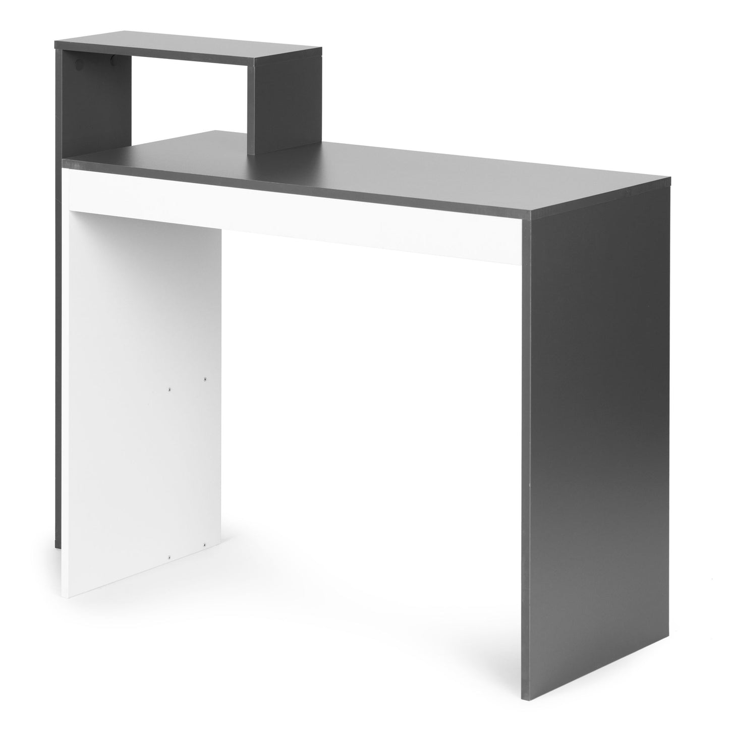 White and gray office computer desk, table + bookcase with 4 shelves