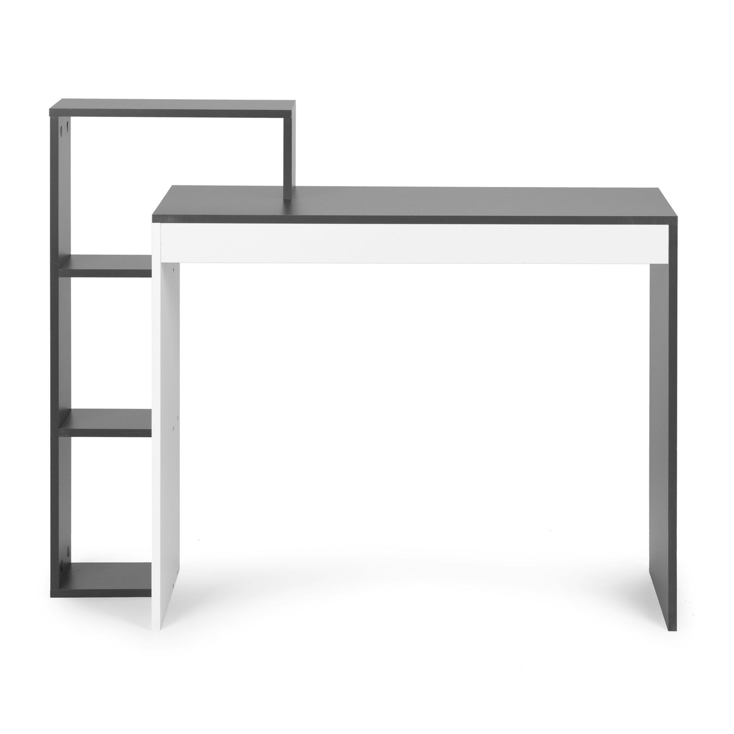 White and gray office computer desk, table + bookcase with 4 shelves