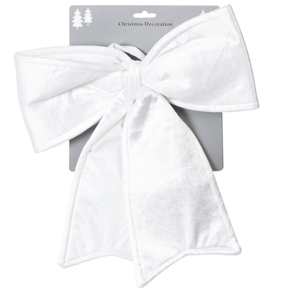 White bow in soft velvet for Christmas tree, wreaths & doors