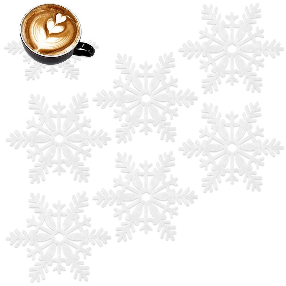 White felt coasters in snowflake shape for glasses and pans