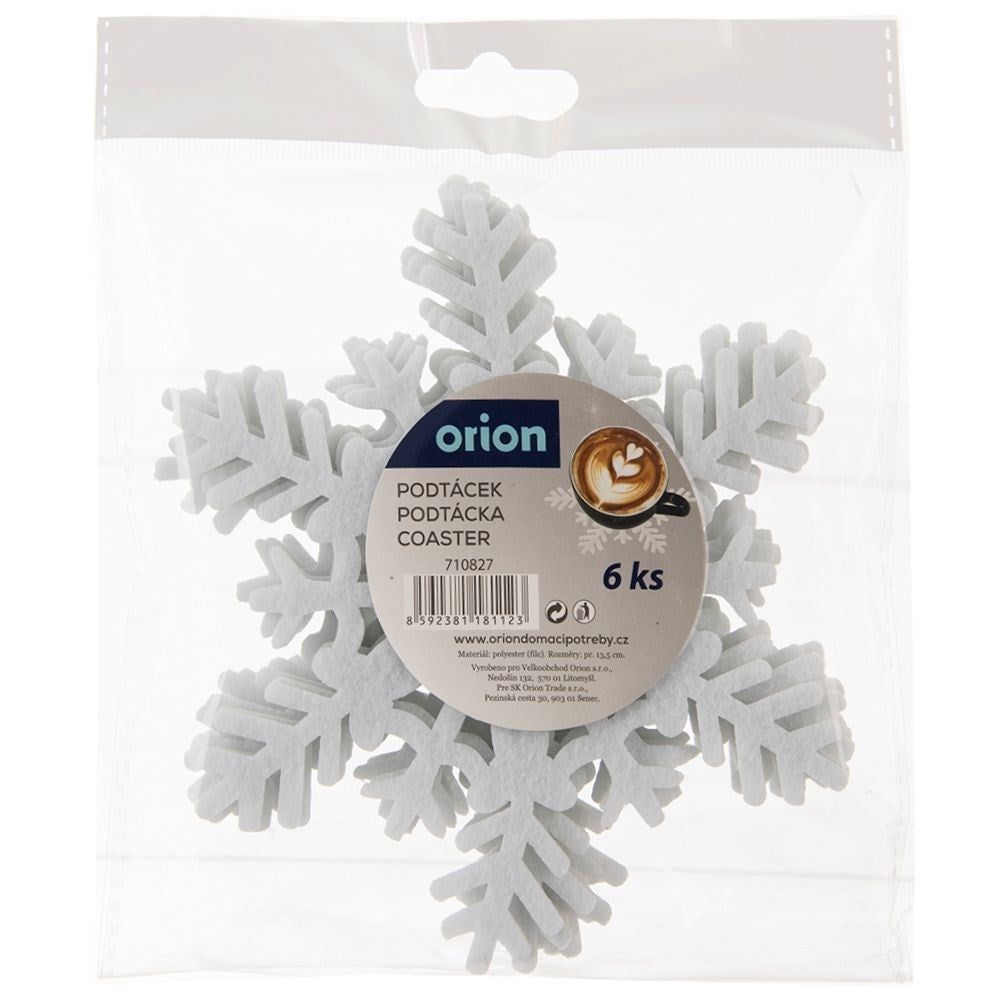 White felt coasters in snowflake shape for glasses and pans