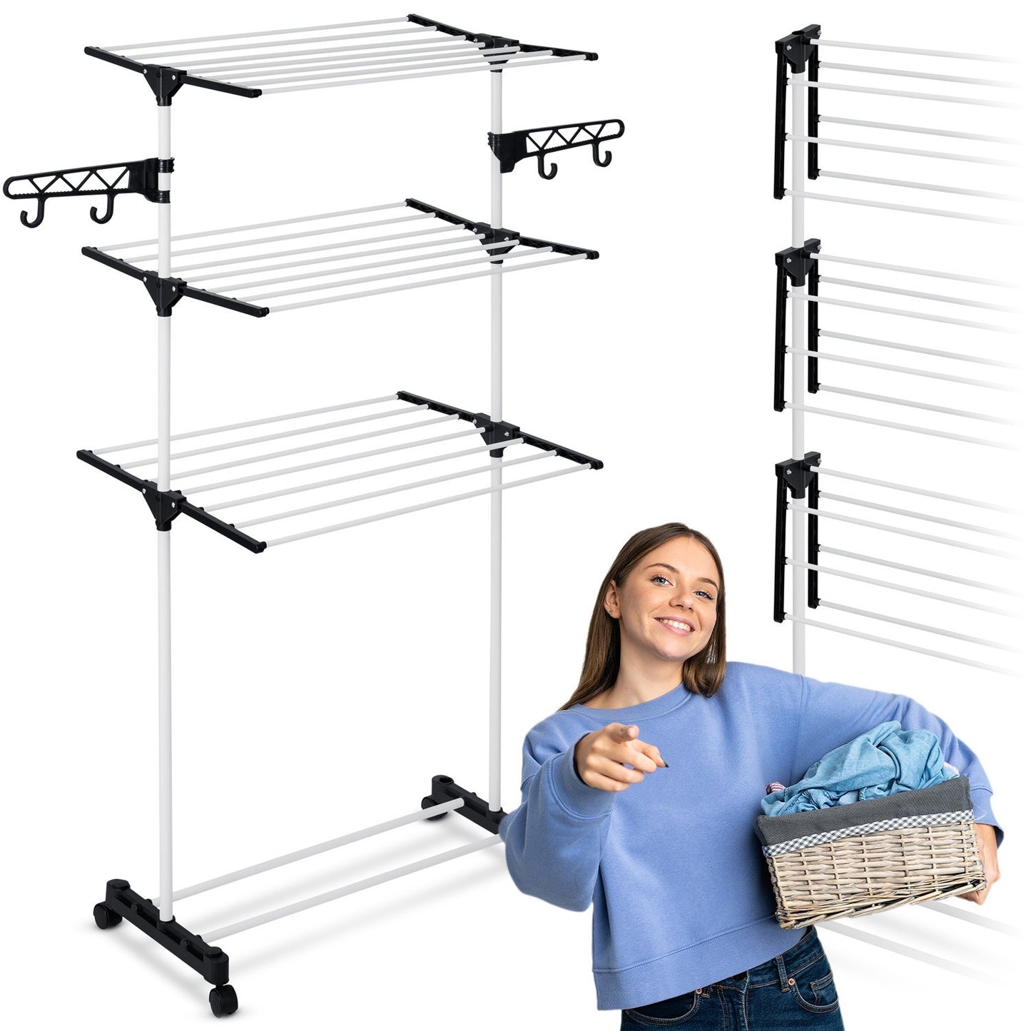 White folding drying rack Delia, 15 meter drying length