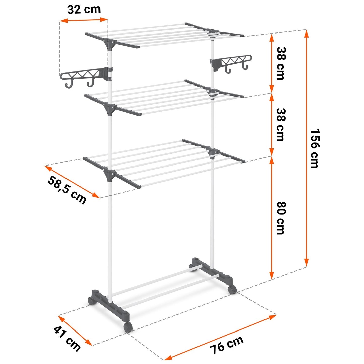 White folding drying rack Delia, 15 meter drying length