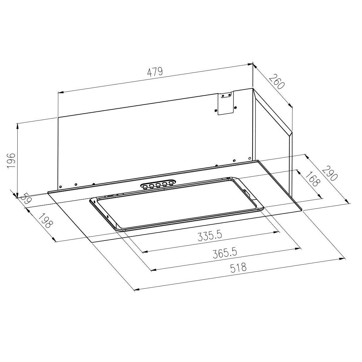 White kitchen hood for base cabinet 52 cm BE-52A