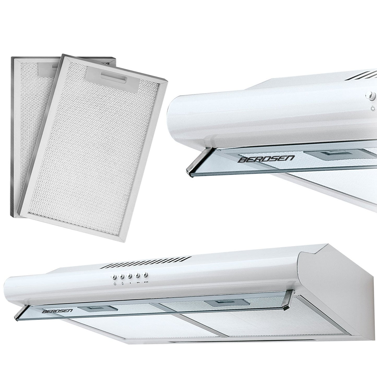 White kitchen hood for under cabinets, 50 cm, Berdsen BE-10-A
