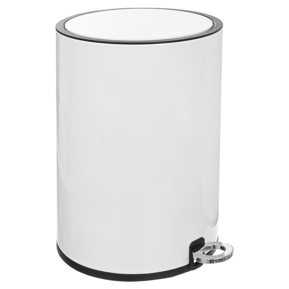 White metal dustbin, 6L, pedal opening, inner bucket with handle