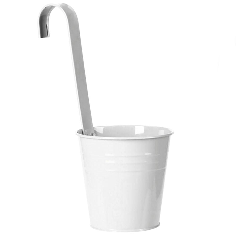 White metal pot with handle for balcony and terrace