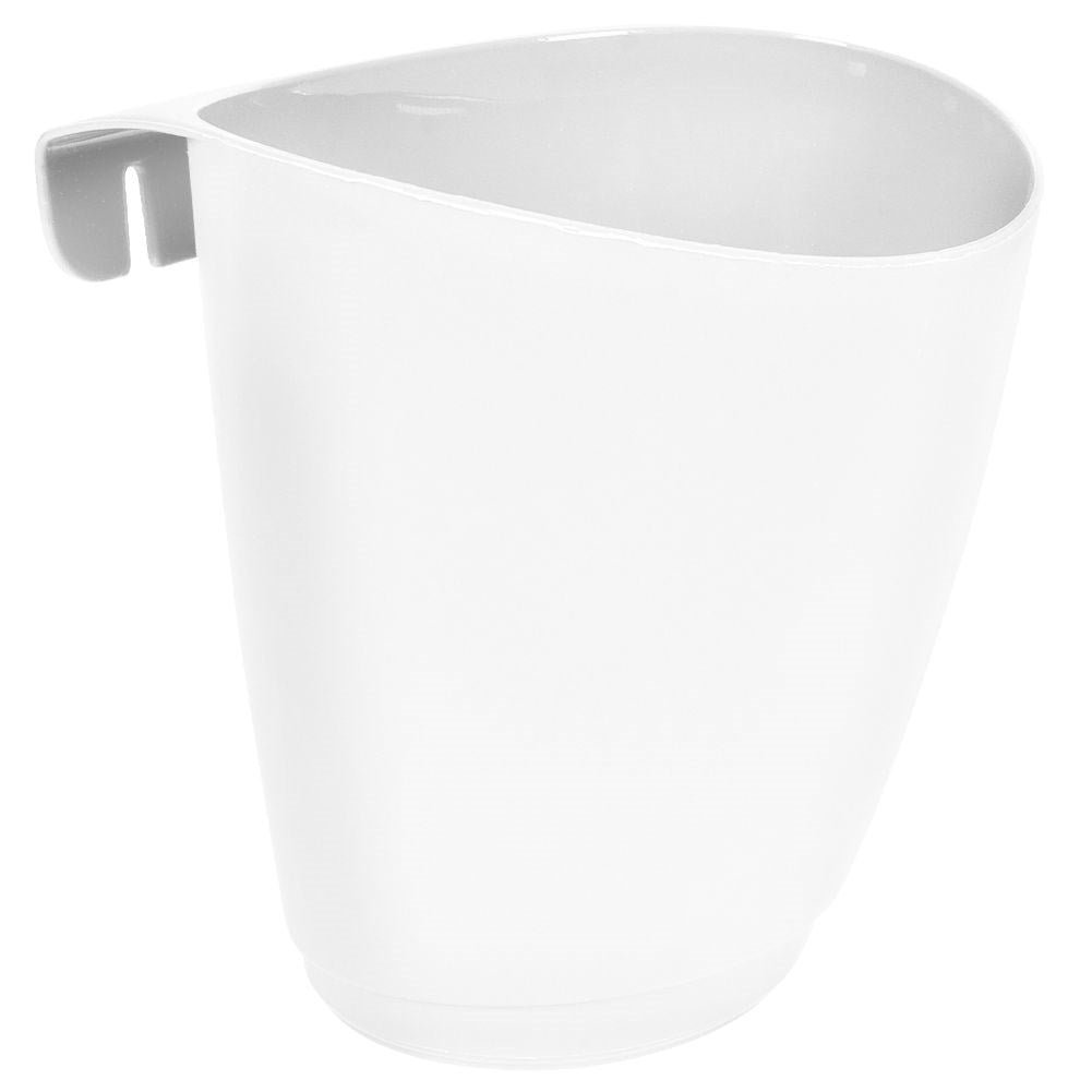 White plastic container for cutlery, drain and railing