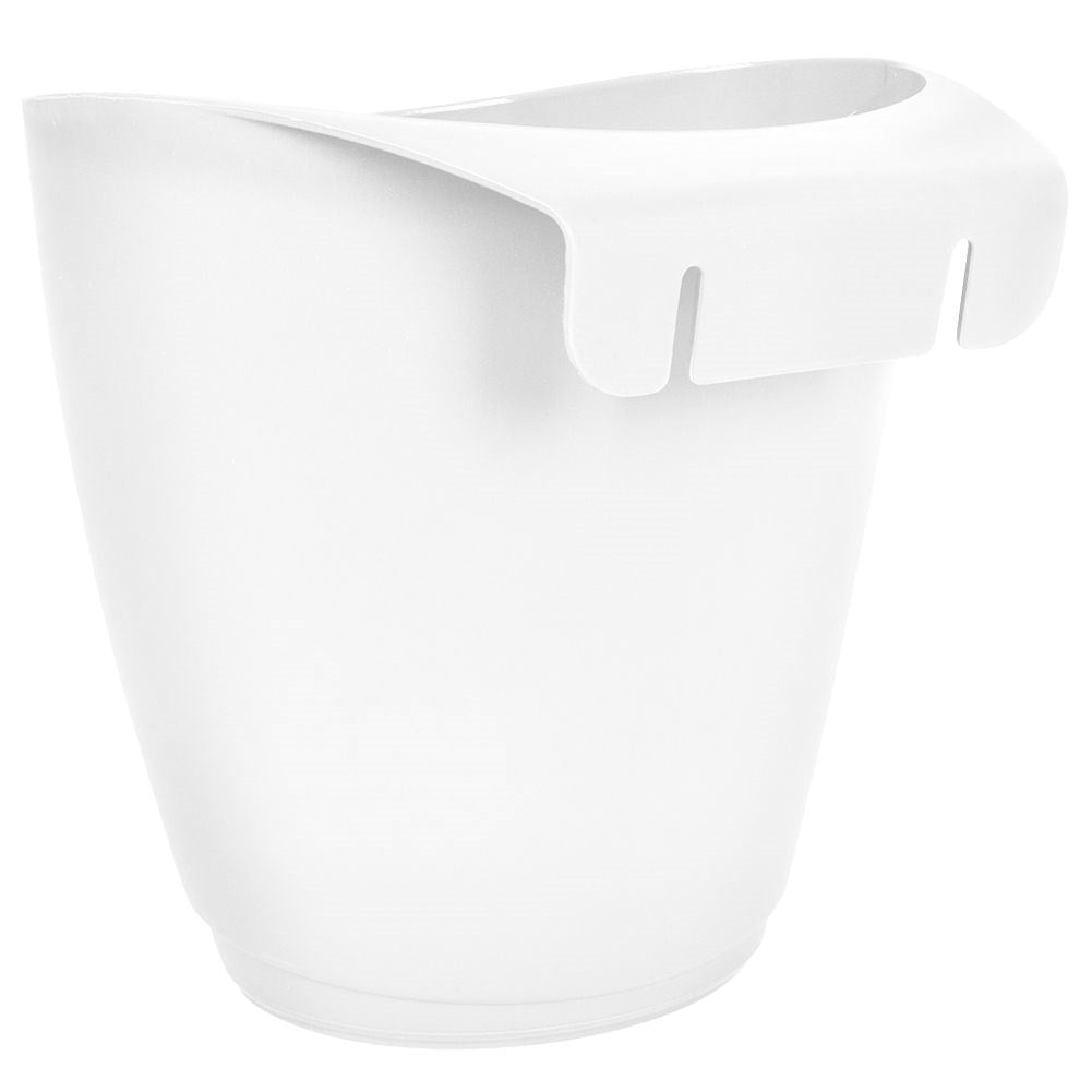 White plastic container for cutlery, drain and railing
