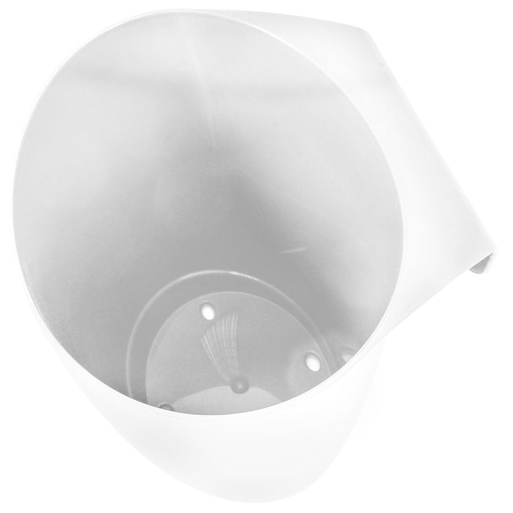 White plastic container for cutlery, drain and railing