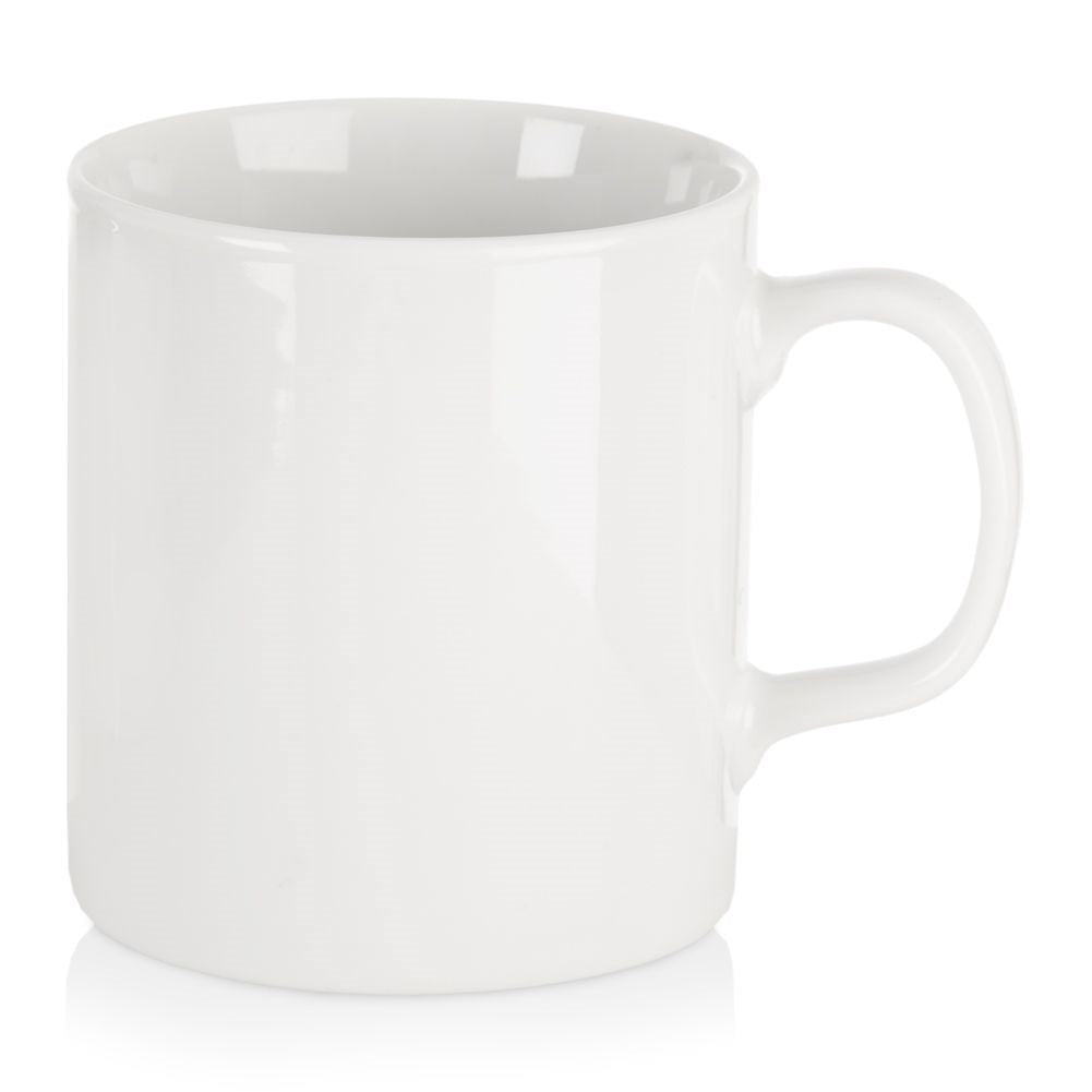White porcelain cup with handle, dishwasher safe