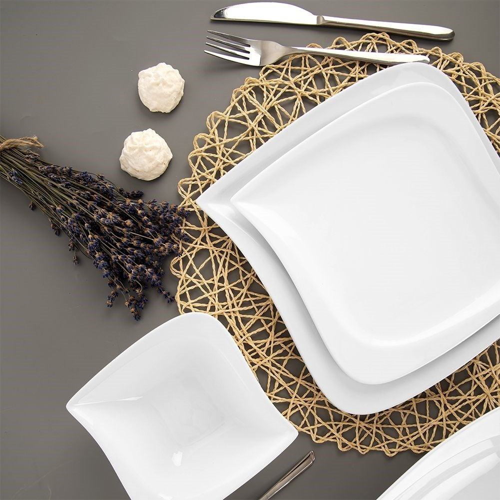 White porcelain plate - modern design, dishwasher & microwave.