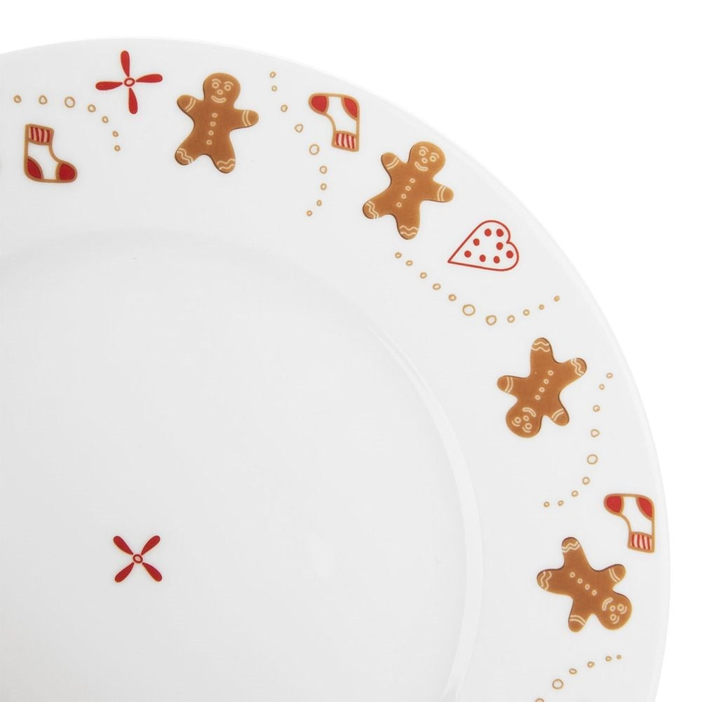 White porcelain plate with charming gingerbread motif