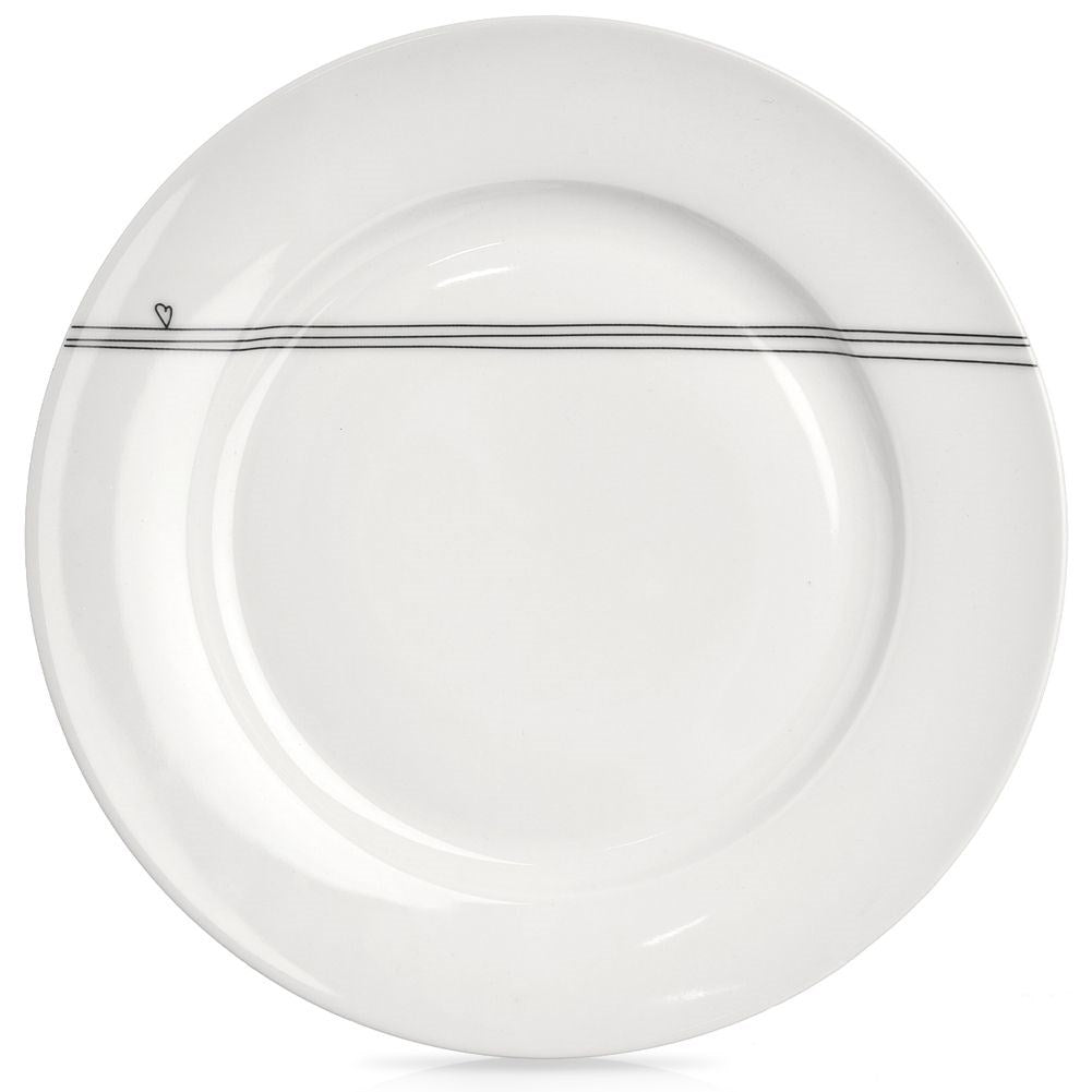 White porcelain plate with heart motif, dishwasher safe