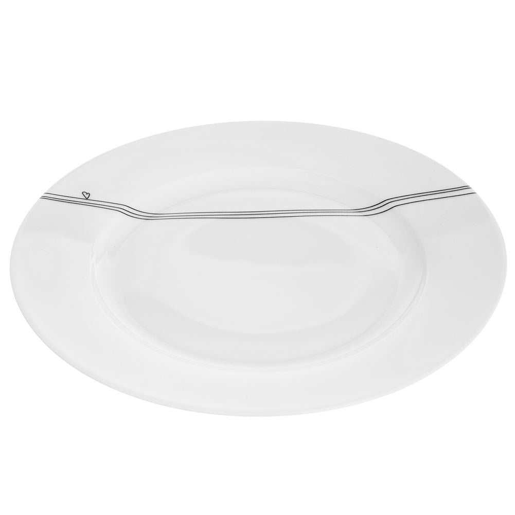 White porcelain plate with heart motif, dishwasher safe
