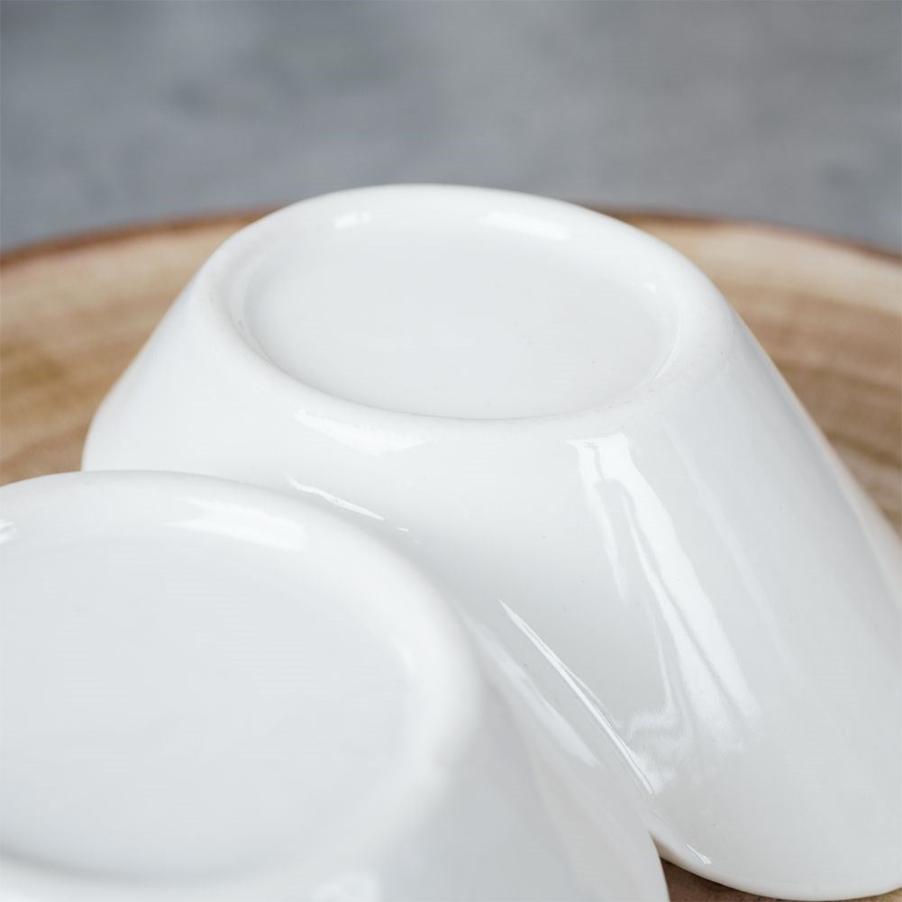 White porcelain snack bowl with two separate compartments