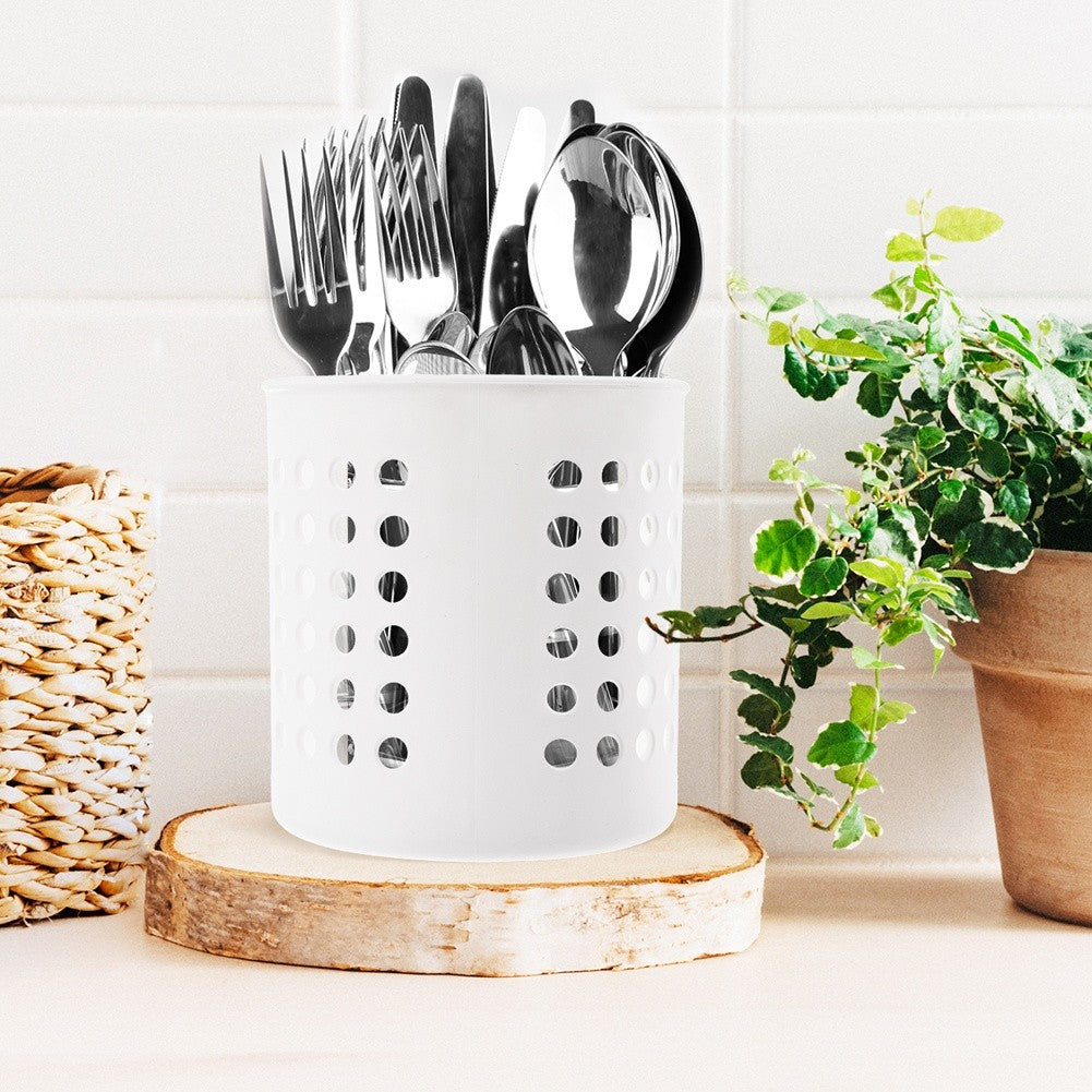 White practical basket for cutlery and kitchen utensils
