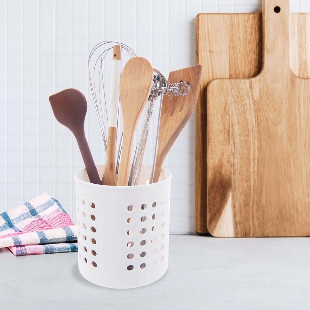 White practical basket for cutlery and kitchen utensils