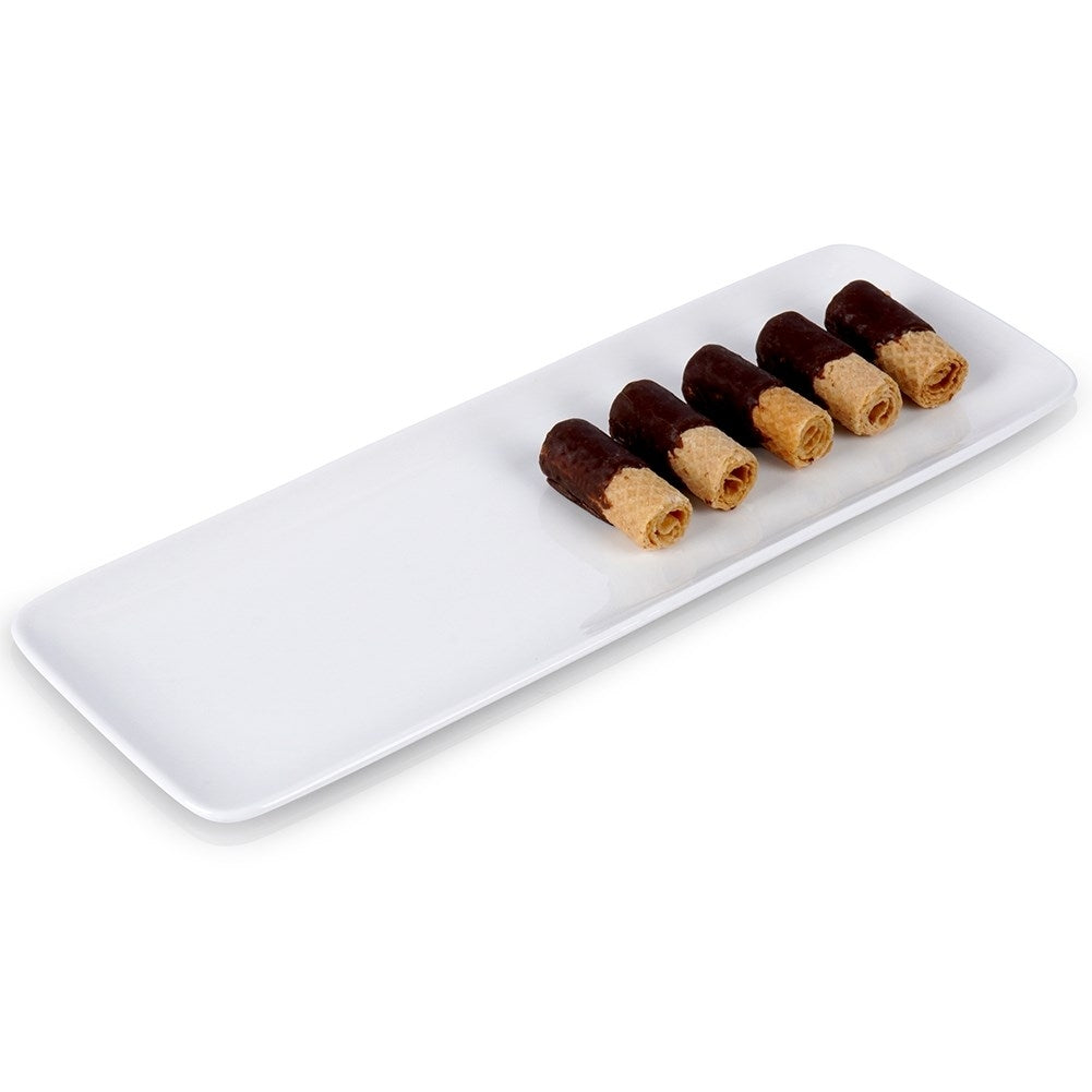 White rectangular serving plate for starters and desserts