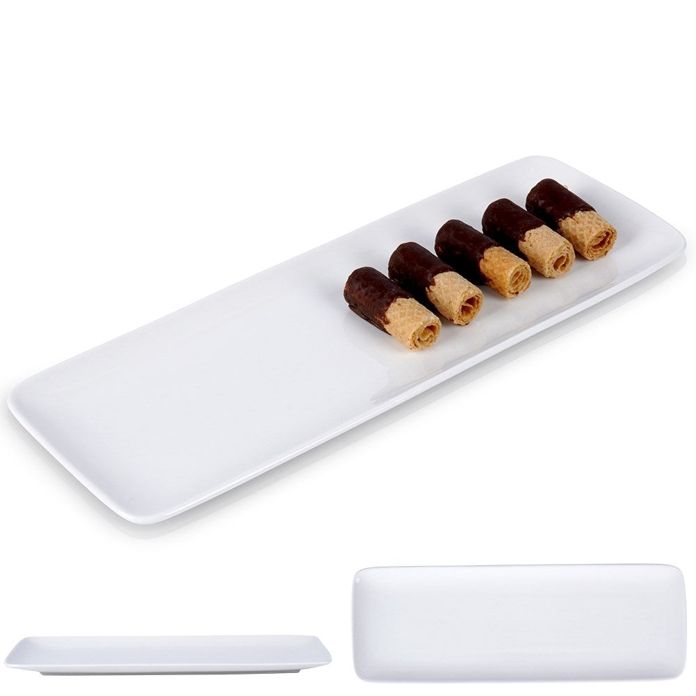White rectangular serving plate for starters and desserts