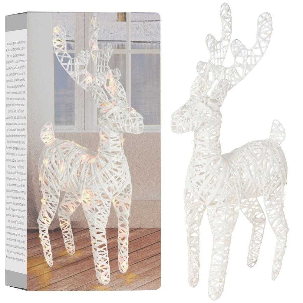 White reindeer with 50 LED lights and silver glitter for Christmas