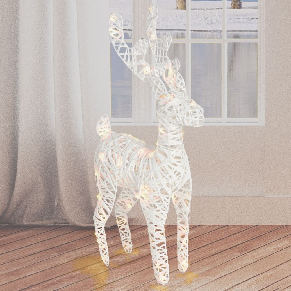White reindeer with 50 LED lights and silver glitter for Christmas