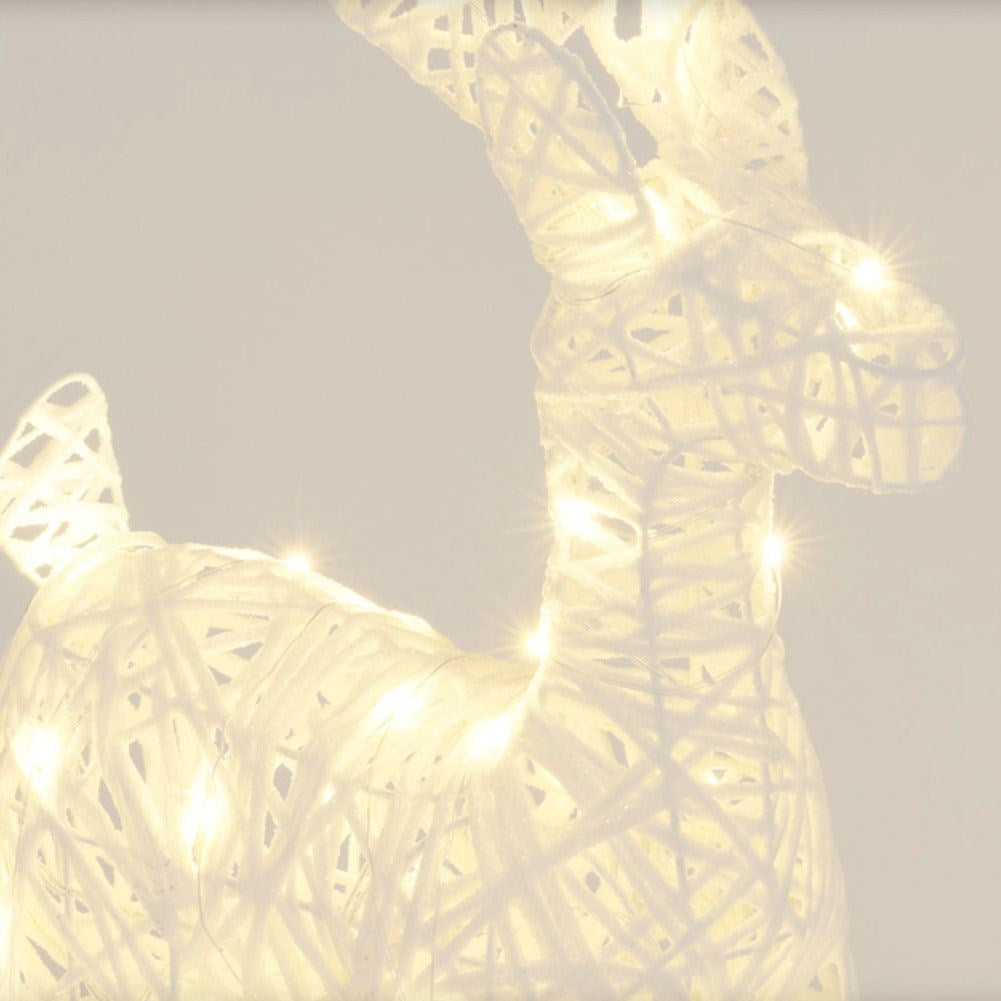 White reindeer with 50 LED lights and silver glitter for Christmas