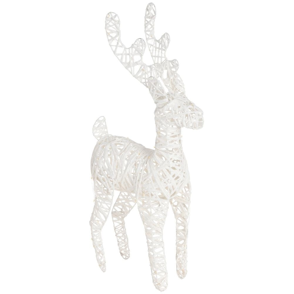 White reindeer with 50 LED lights and silver glitter for Christmas