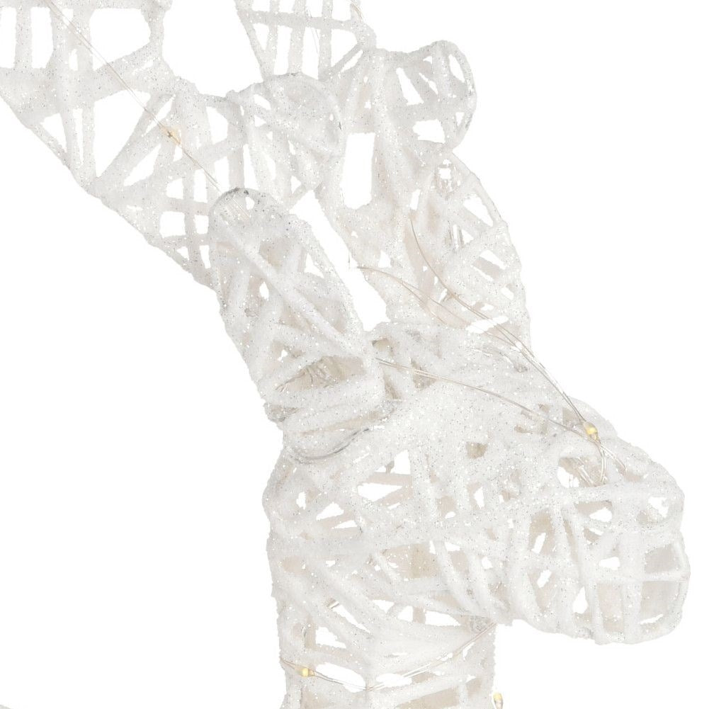 White reindeer with 50 LED lights and silver glitter for Christmas