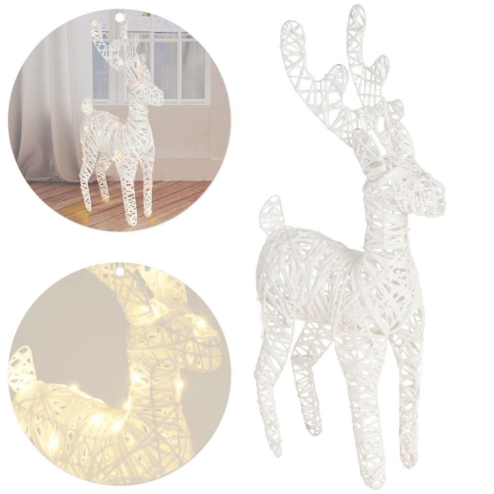 White reindeer with 50 LED lights and silver glitter for Christmas