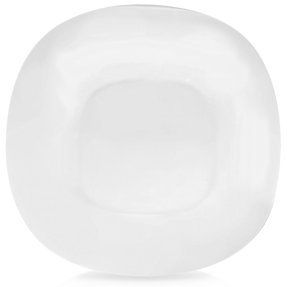 White square dinner plate in opal glass with rounded edges