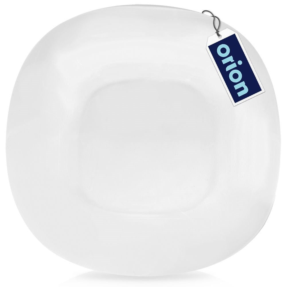 White square dinner plate in opal glass with rounded edges