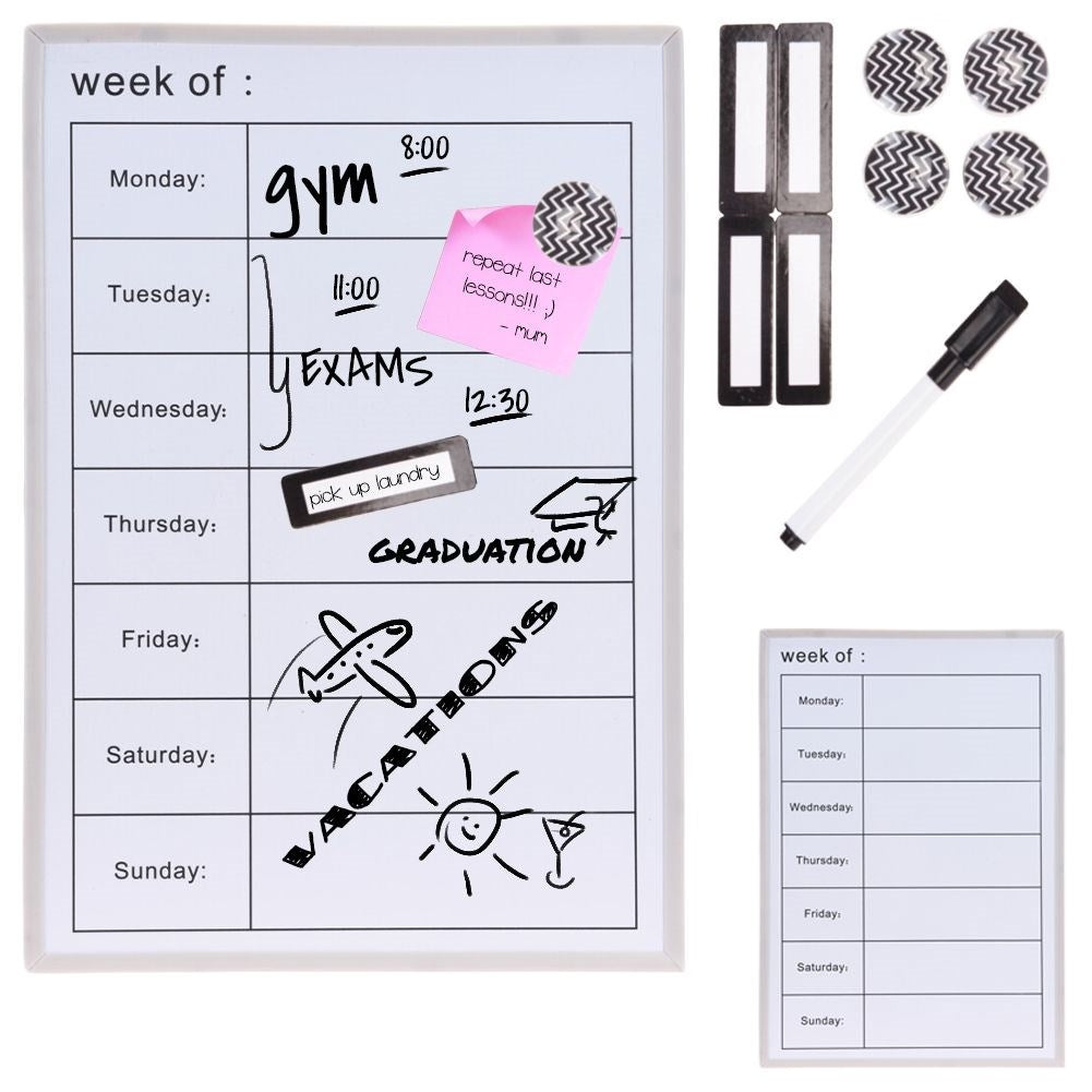 White whiteboard with days of the week - magnetic and writable