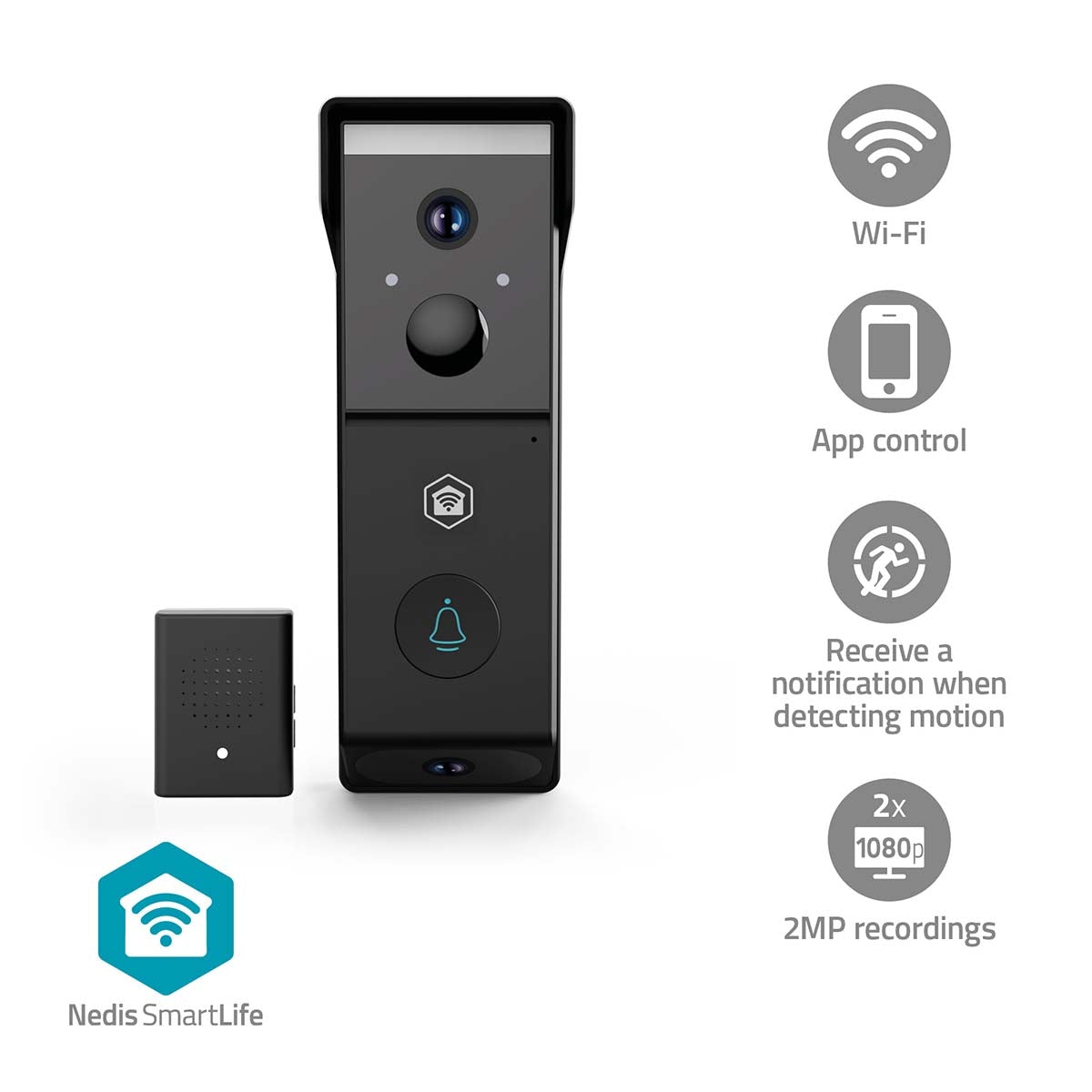 Wi-Fi Video Doorbell, Battery Powered, 1080p HD, Night Vision