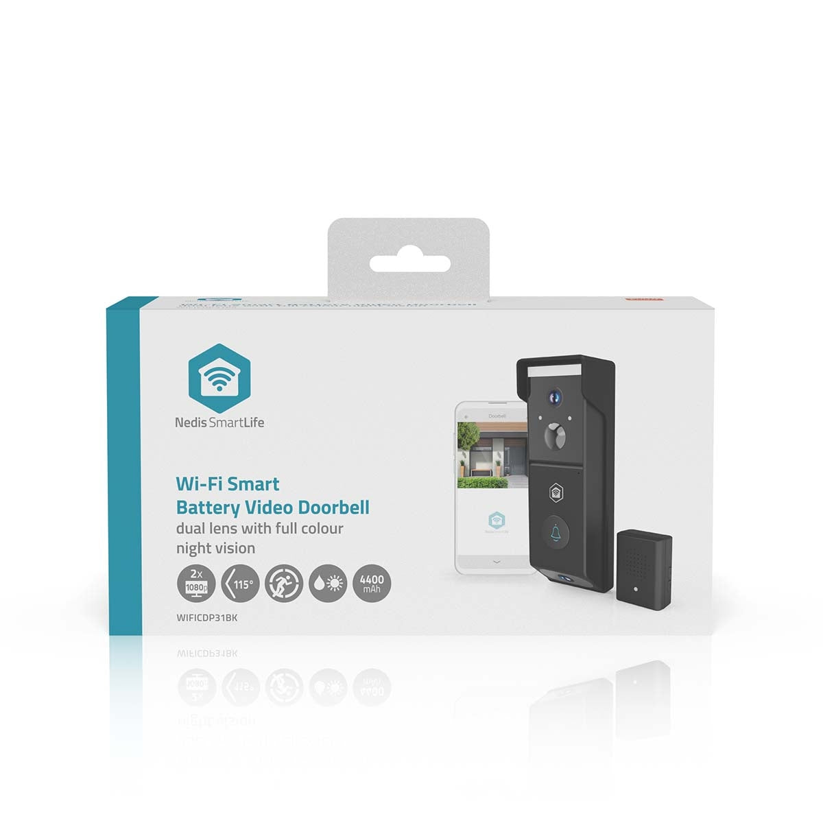 Wi-Fi Video Doorbell, Battery Powered, 1080p HD, Night Vision