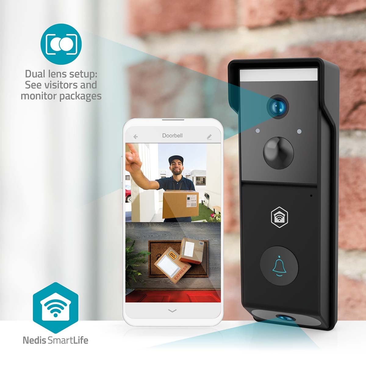 Wi-Fi Video Doorbell, Battery Powered, 1080p HD, Night Vision