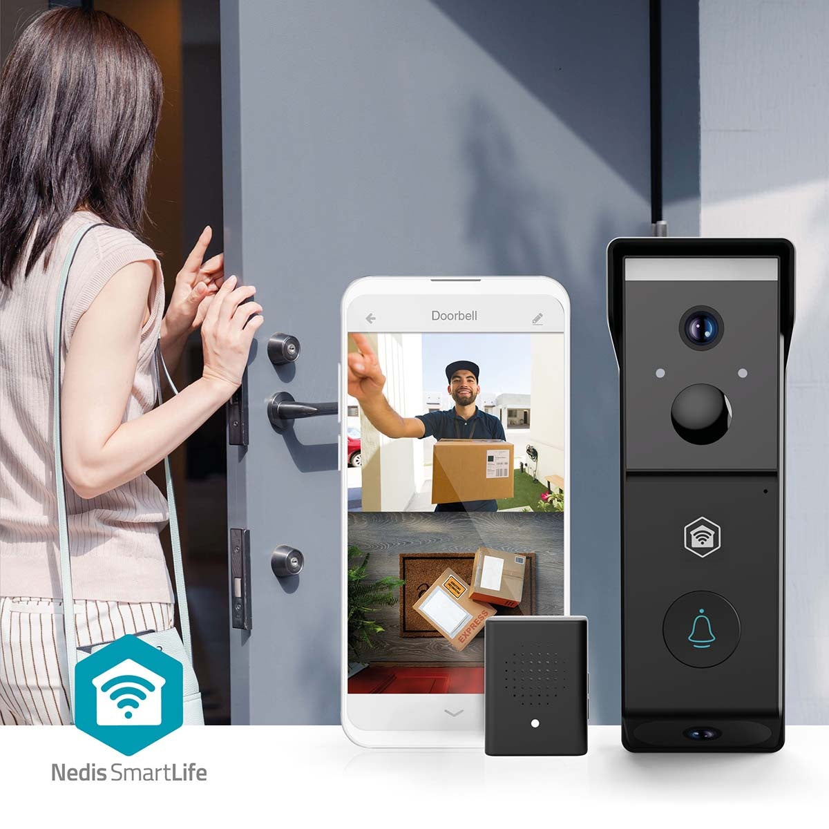 Wi-Fi Video Doorbell, Battery Powered, 1080p HD, Night Vision