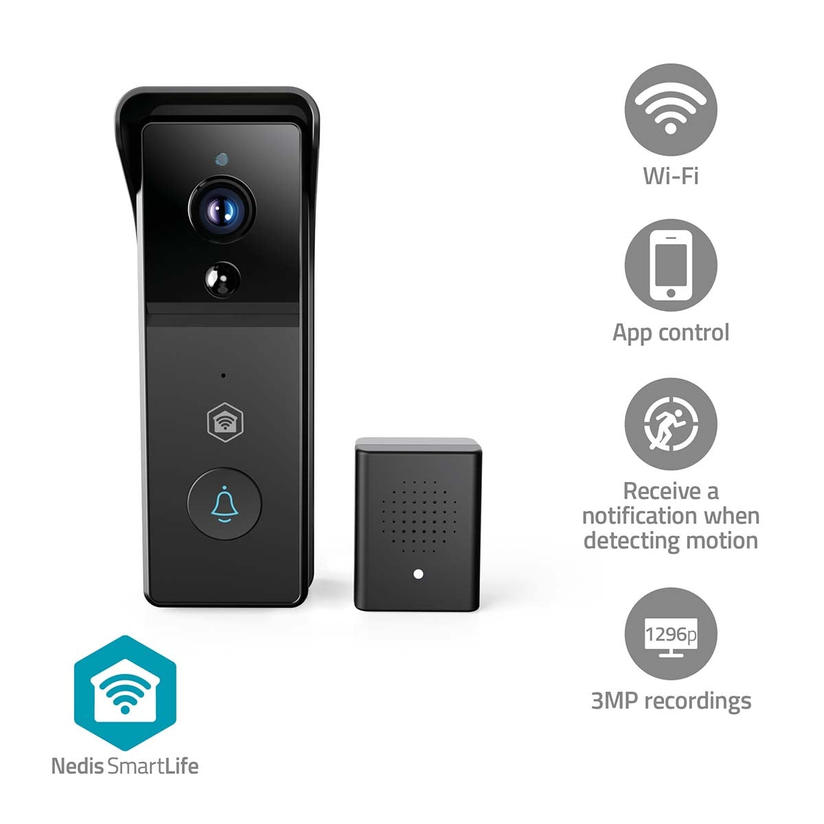 Wi-Fi Video Doorbell, Battery Powered, 3MP HD, Night Vision