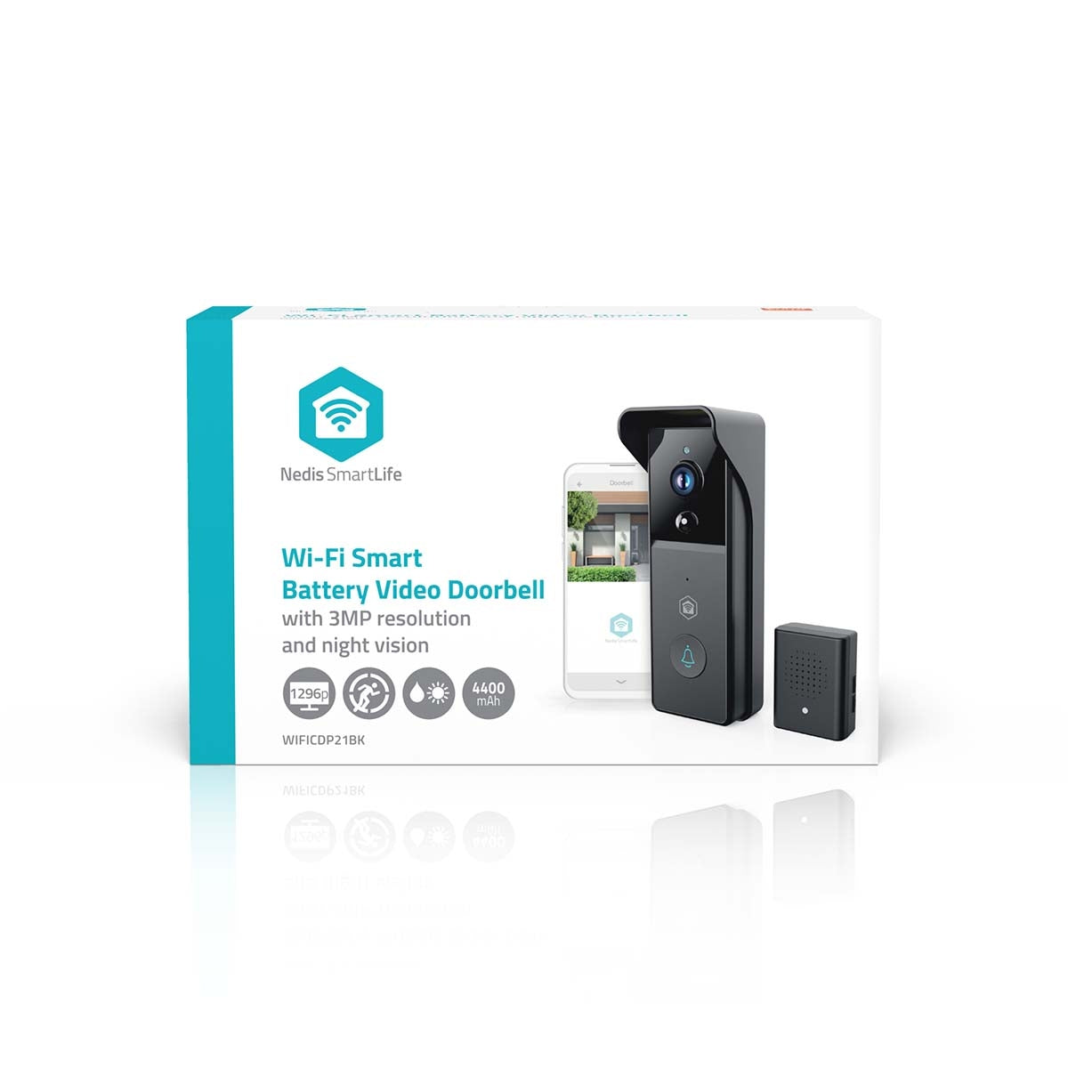 Wi-Fi Video Doorbell, Battery Powered, 3MP HD, Night Vision