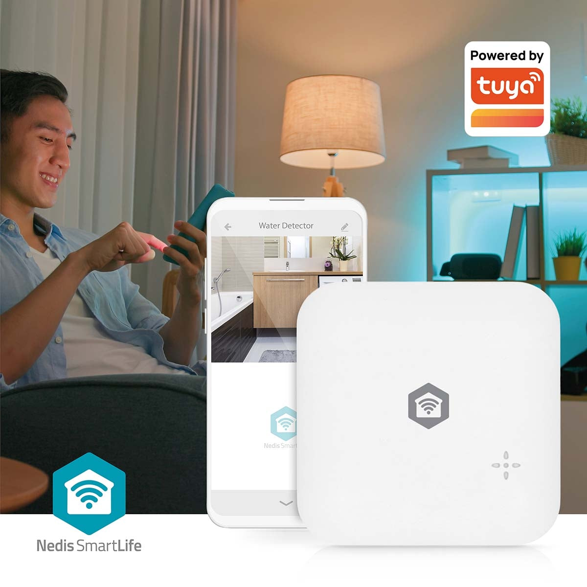 Wi-Fi Water Leak Detector, Battery Powered, 80 dB Alarm