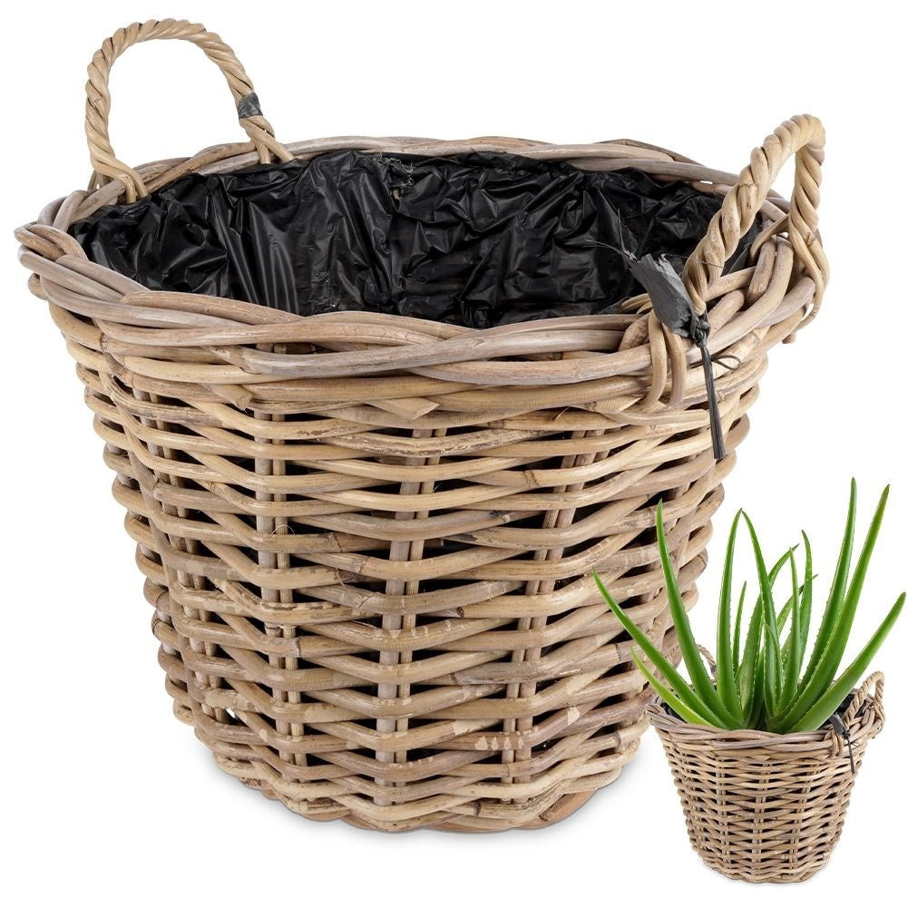 Wicker Basket: Natural Rattan Flower Pot Cover with Plastic