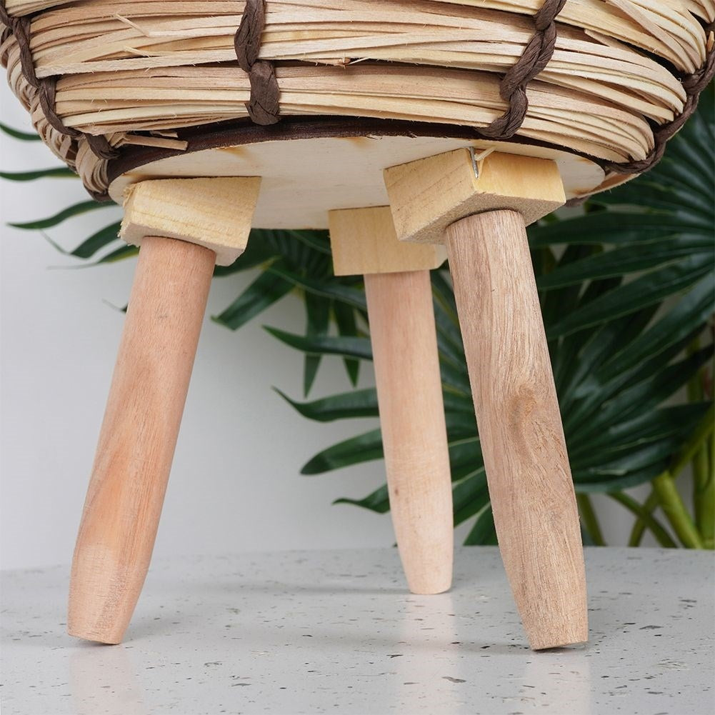 Wicker Flowerpot on Wooden Legs - Boho for Living & Artificial Plants