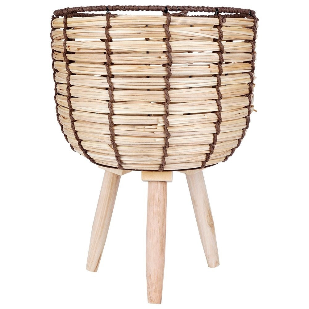 Wicker Flowerpot on Wooden Legs - Boho for Living & Artificial Plants